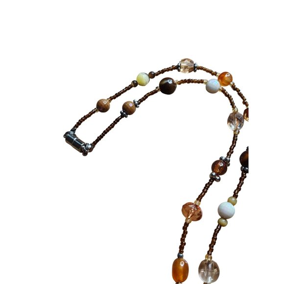 Artisan Beaded Keychain Necklace Acrylic Cat's Eye Magnetic Clasp Boho 33 inches - Picture 3 of 4